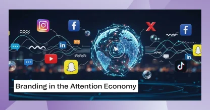 Madcraft article: Branding in the Attention Economy, featuring a digital globe and various social media icons.