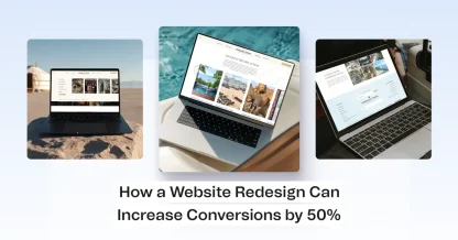 Three laptops displaying website redesign mockups for Madcraft's conversion-focused web design service